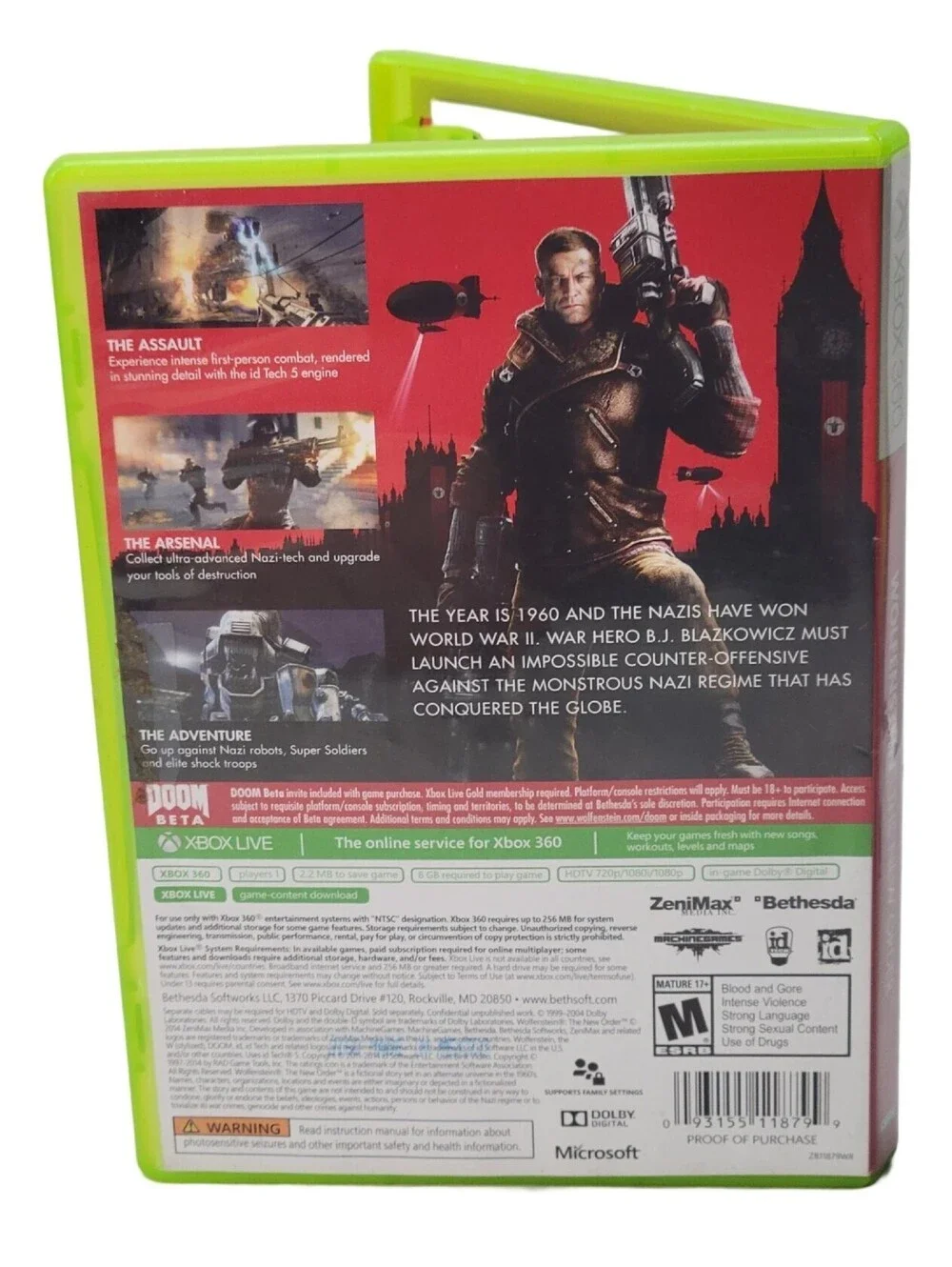 Wolfenstein: The New Order (Microsoft Xbox 360) Complete CIB w/ Manual